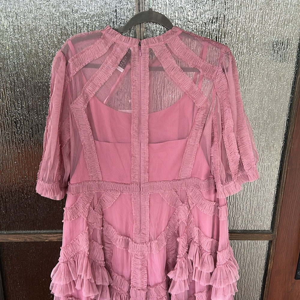 Mac Duggal Mauve Pink Lace-Trim Midi Dress - Picture 13 of 14